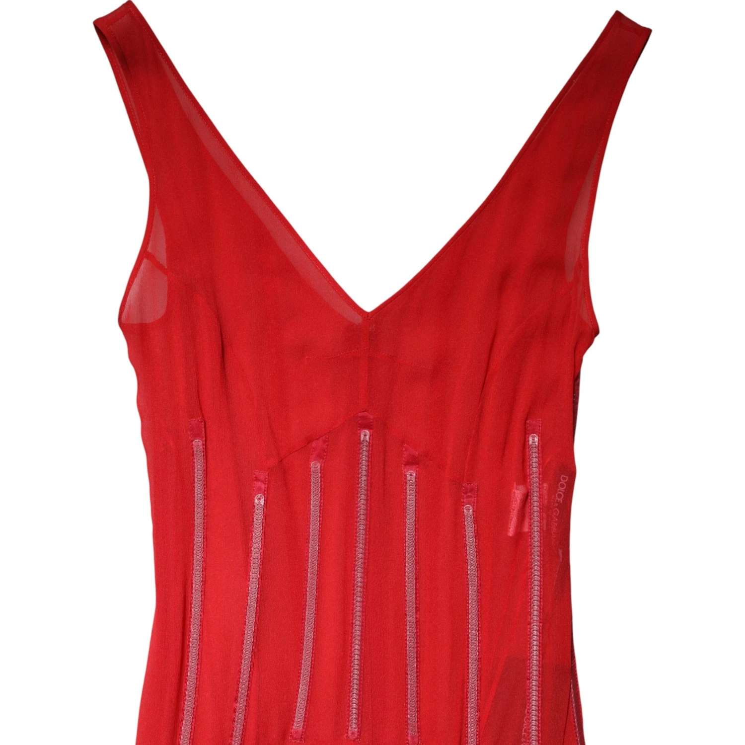 Red Silk Sleeveless Sheath V-neck Midi Dress