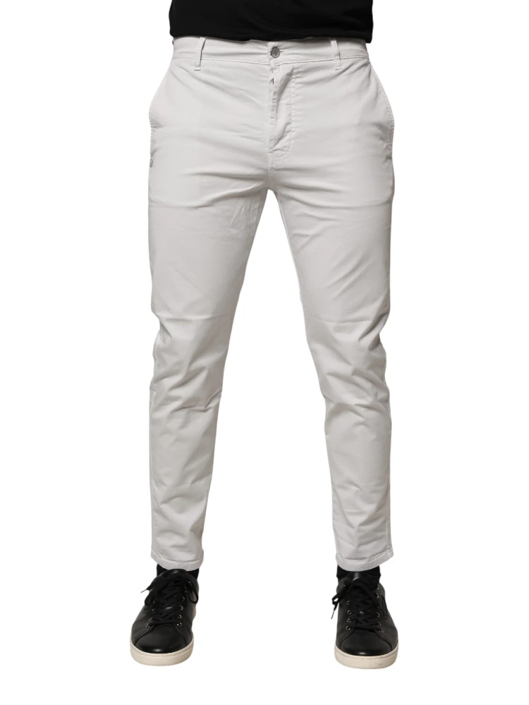 White Cotton Mid Waist Skinny Men Denim Jeans