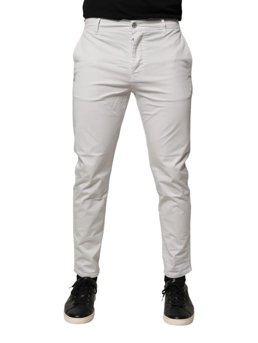 White Cotton Mid Waist Skinny Men Denim Jeans