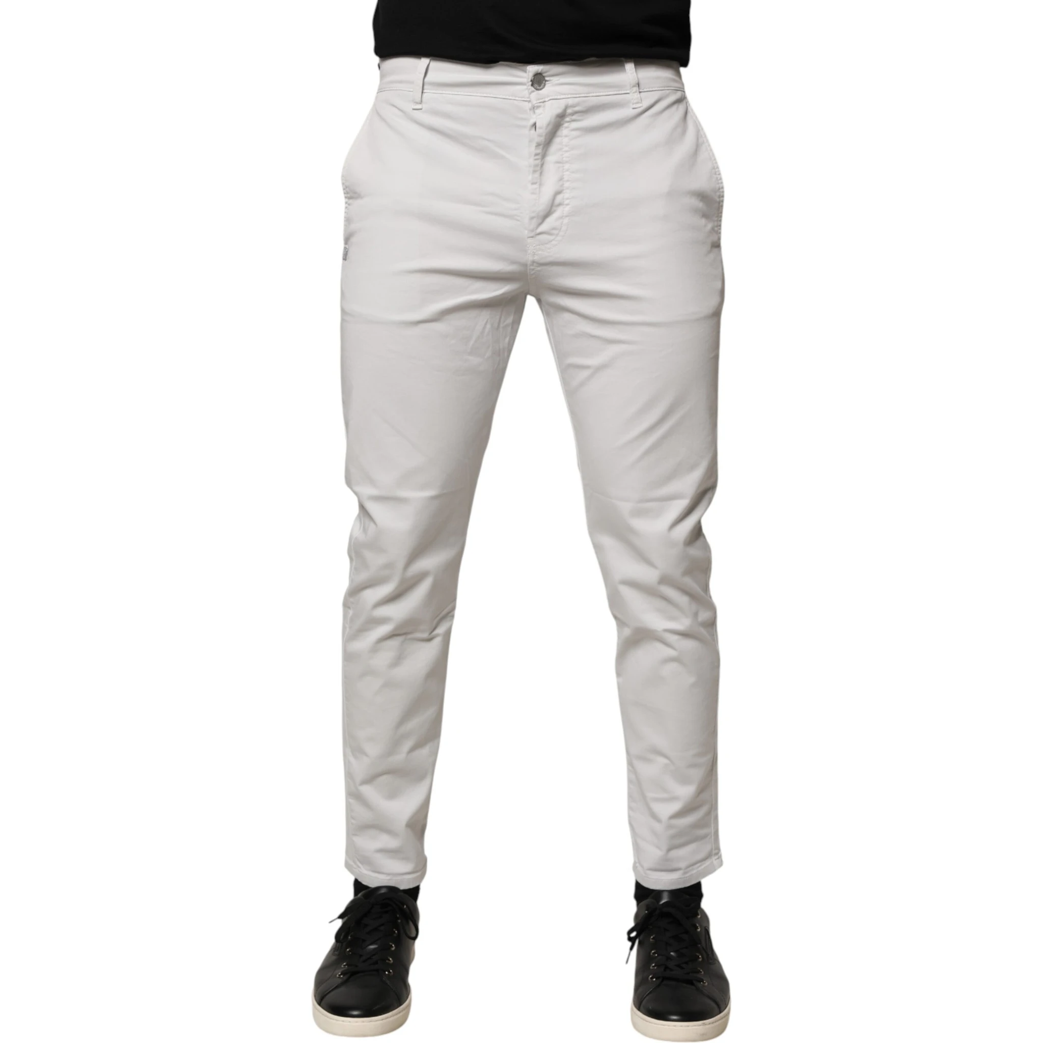 White Cotton Mid Waist Skinny Men Denim Jeans