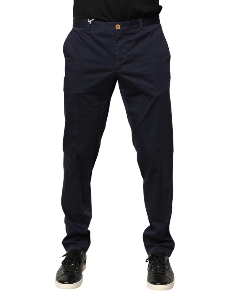 Navy Blue Skinny Chino Mid Waist Men Pants