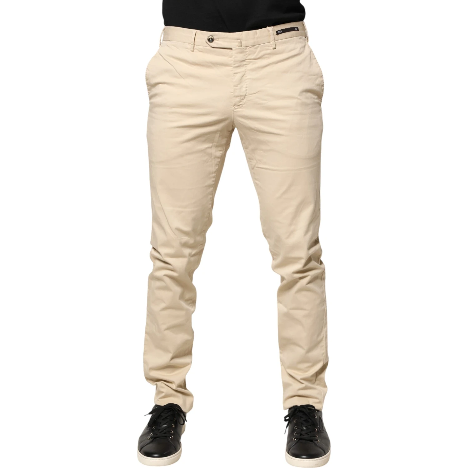 Beige Mid Waist Men Skinny Fit Chino Trouser Pants