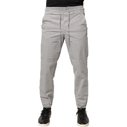 Light Gray Cotton Mid Waist Skinny Men Jogger Trouser Pants