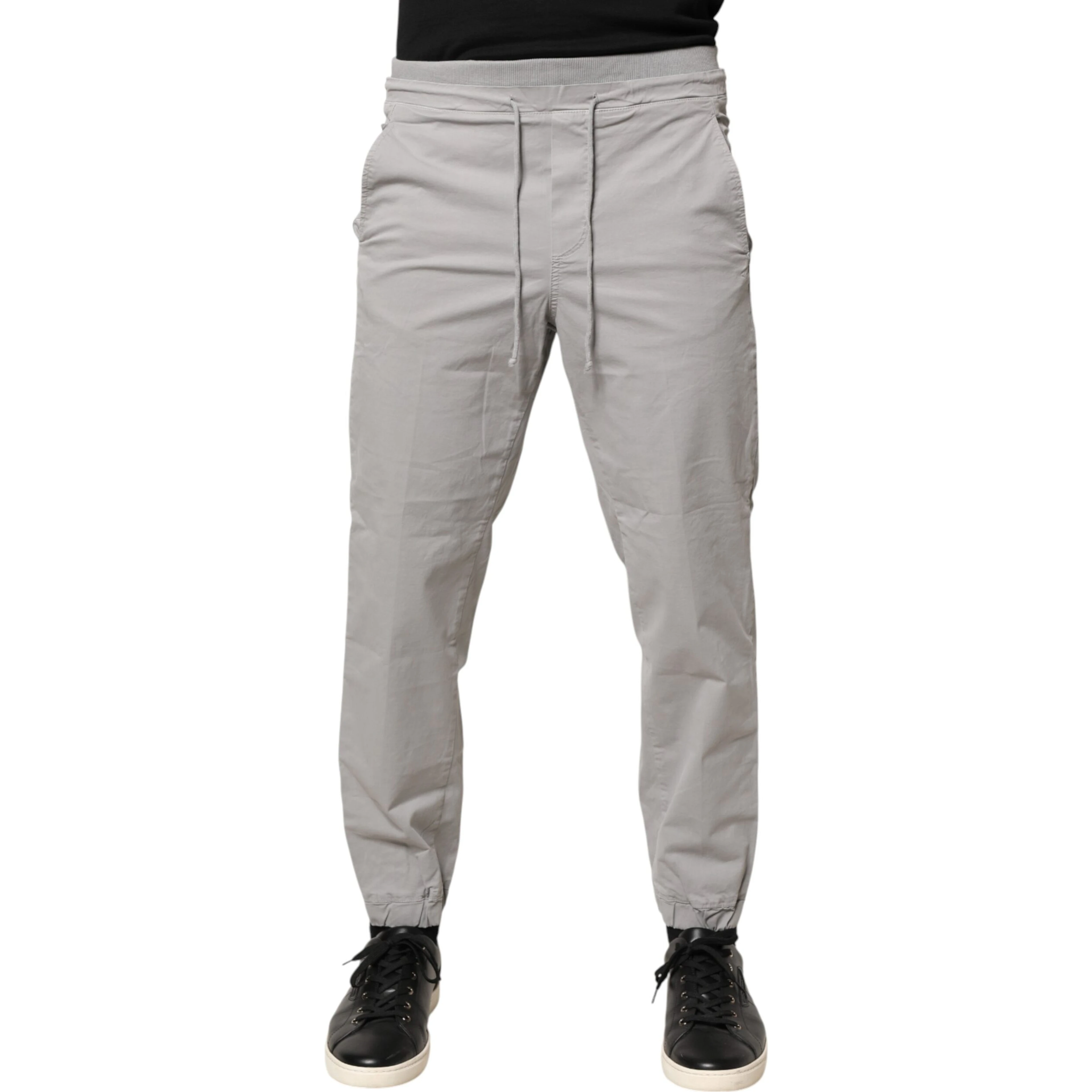 Light Gray Cotton Mid Waist Skinny Men Jogger Trouser Pants