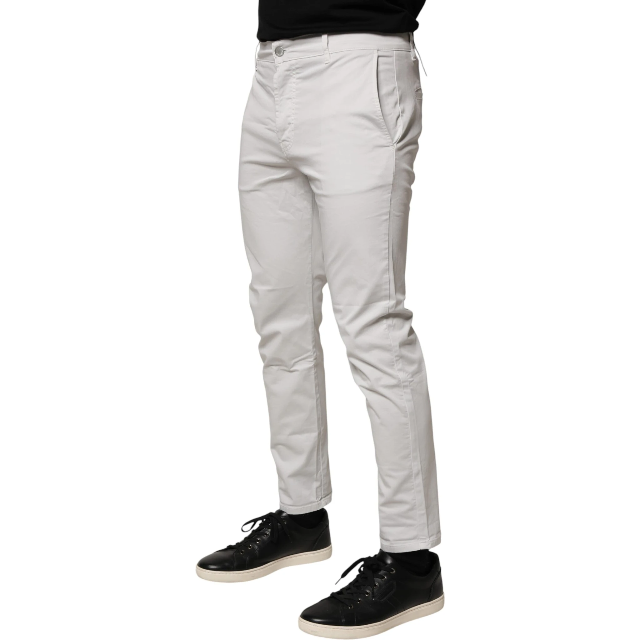 White Cotton Mid Waist Skinny Men Denim Jeans