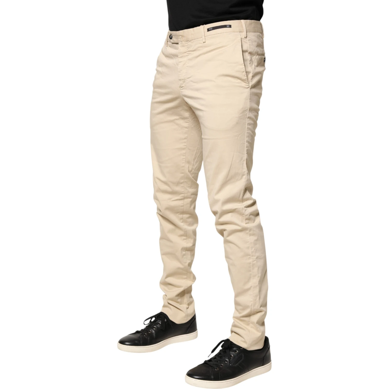 Beige Mid Waist Men Skinny Fit Chino Trouser Pants