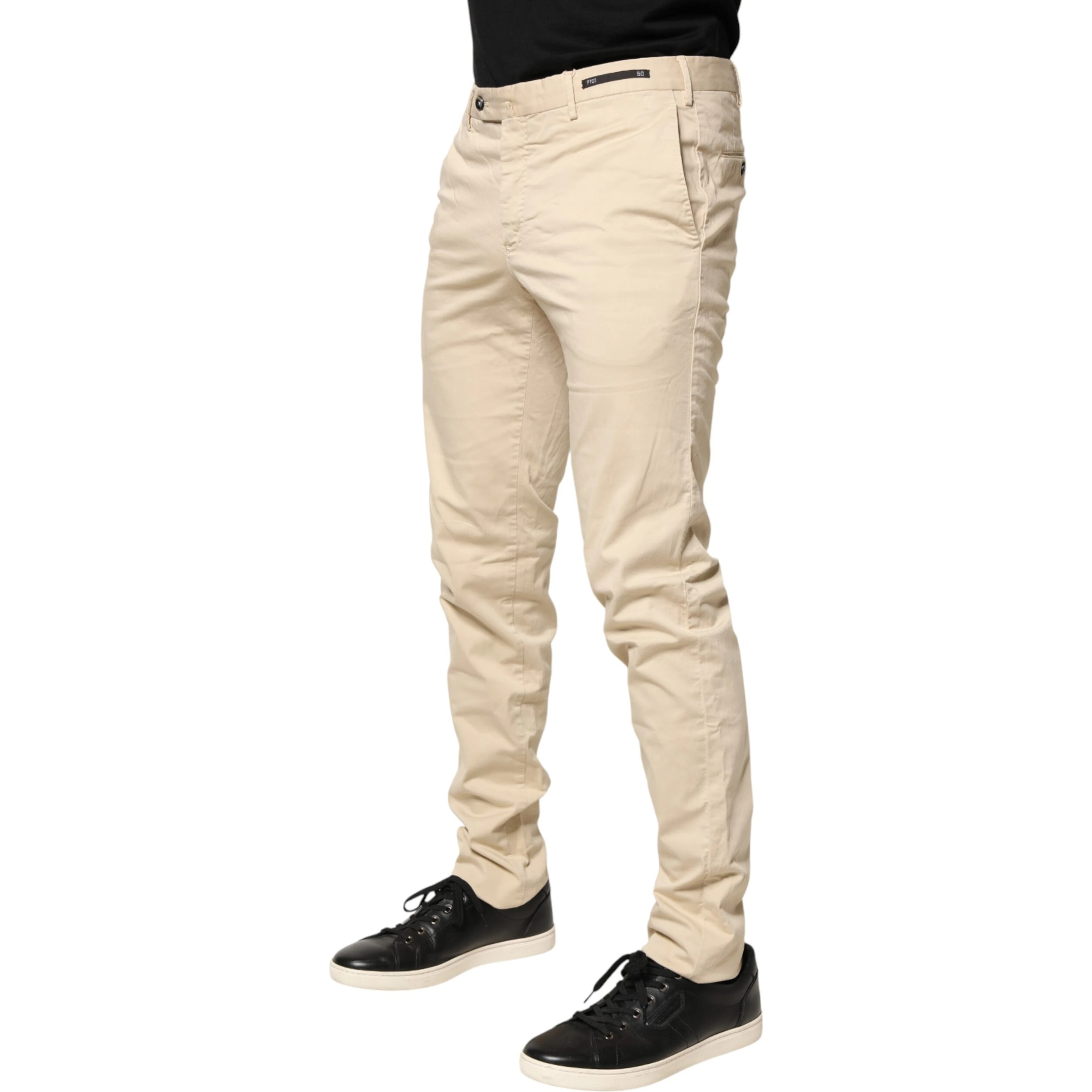 Beige Mid Waist Men Skinny Fit Chino Trouser Pants