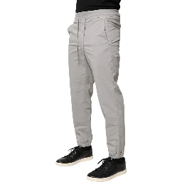 Light Gray Cotton Mid Waist Skinny Men Jogger Trouser Pants