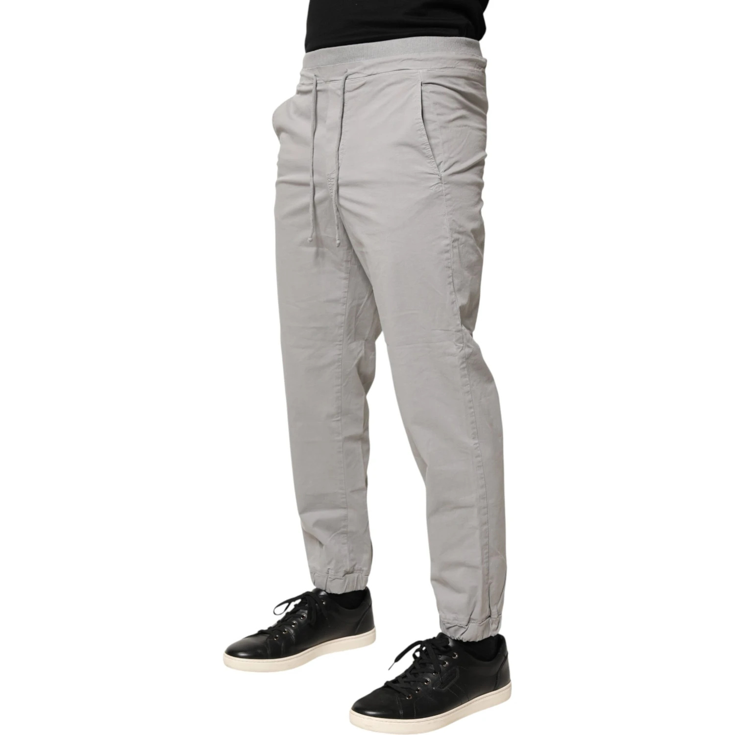 Light Gray Cotton Mid Waist Skinny Men Jogger Trouser Pants