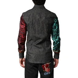 Multicolor Tiger Leopard Print Silk Men Shirt