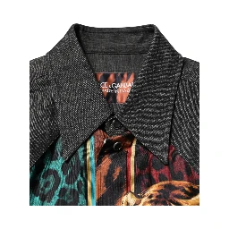 Multicolor Tiger Leopard Print Silk Men Shirt
