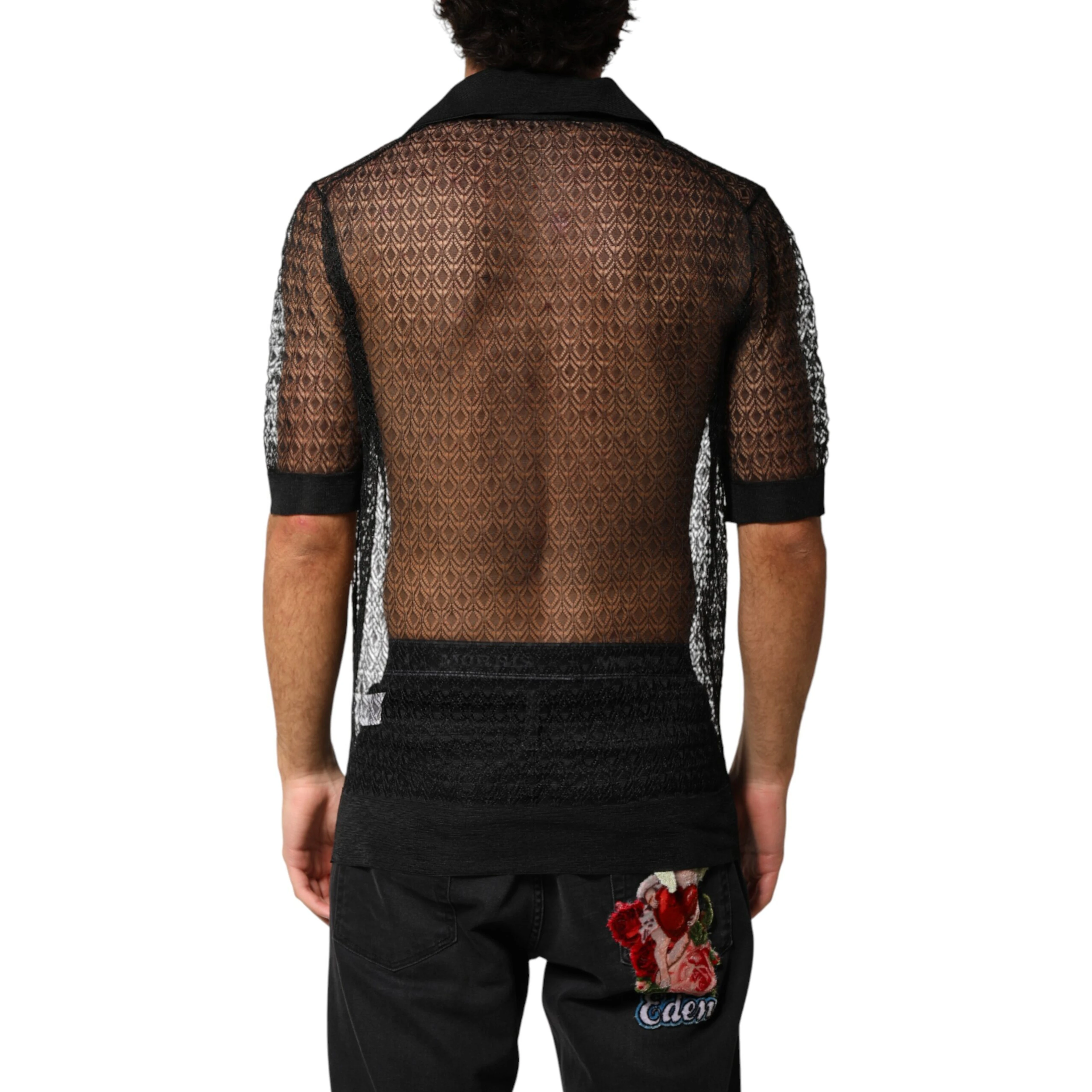 Black Sheer Short Sleeves Casual Polo  Top