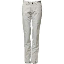 Light Gray Mid Waist Men Straight Chino Trouser Pants