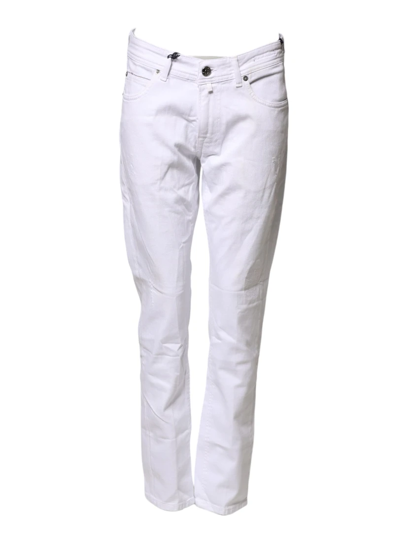 White Cotton Straight Fit Men Denim Trouser Jeans