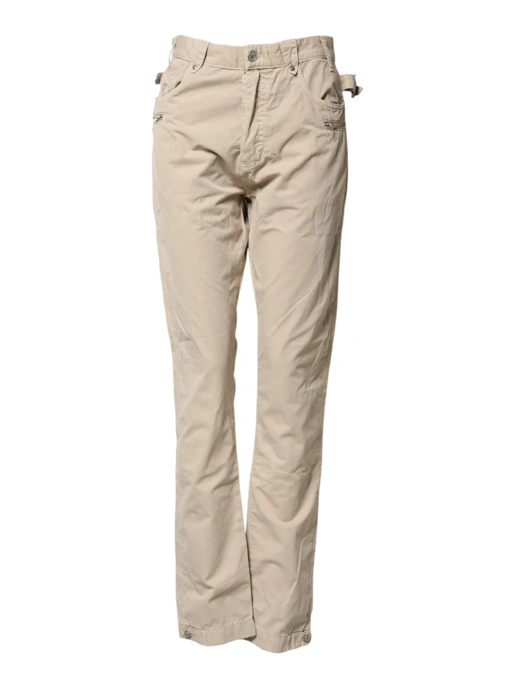 Beige Cotton Mid Waist Straight Men Denim Jeans