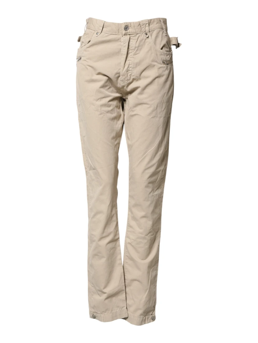 Beige Cotton Mid Waist Straight Men Denim Jeans