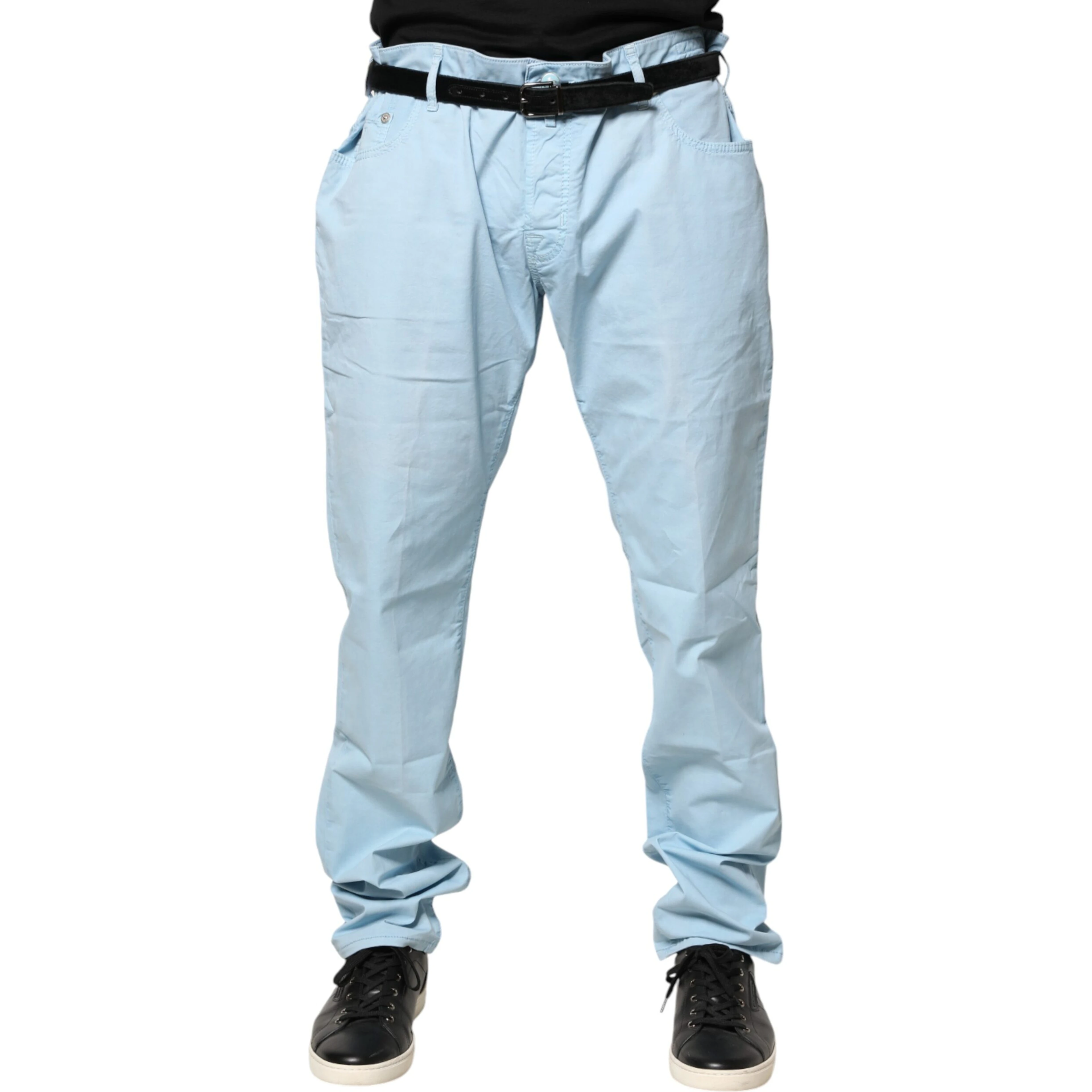 Light Blue Cotton Straight Fit Men Denim Jeans