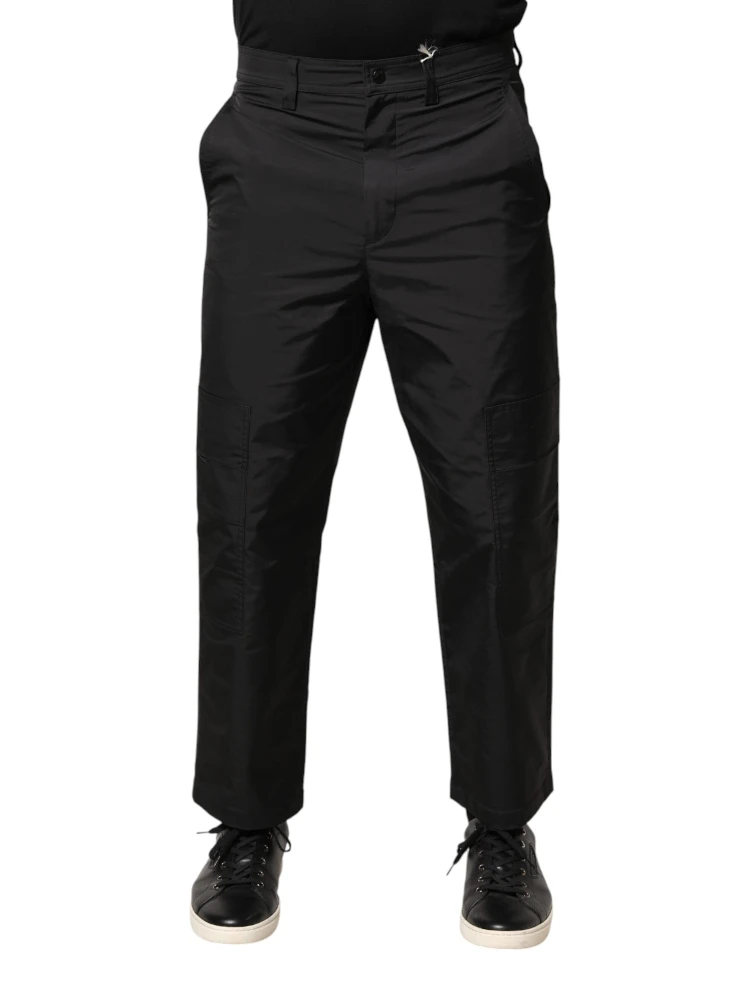 Black Mid Waist Men Tapered Dress Trouser Pants