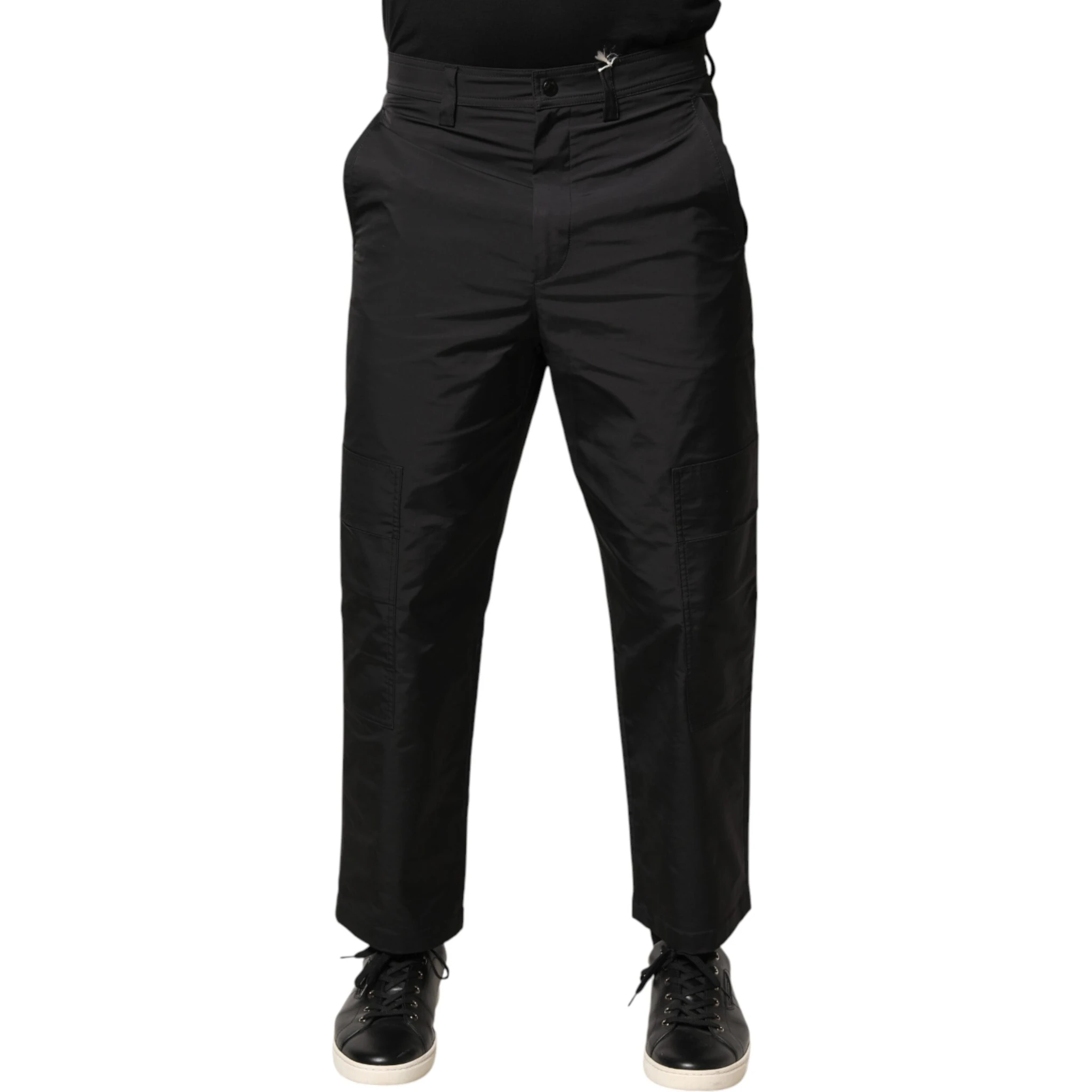 Black Mid Waist Men Tapered Dress Trouser Pants