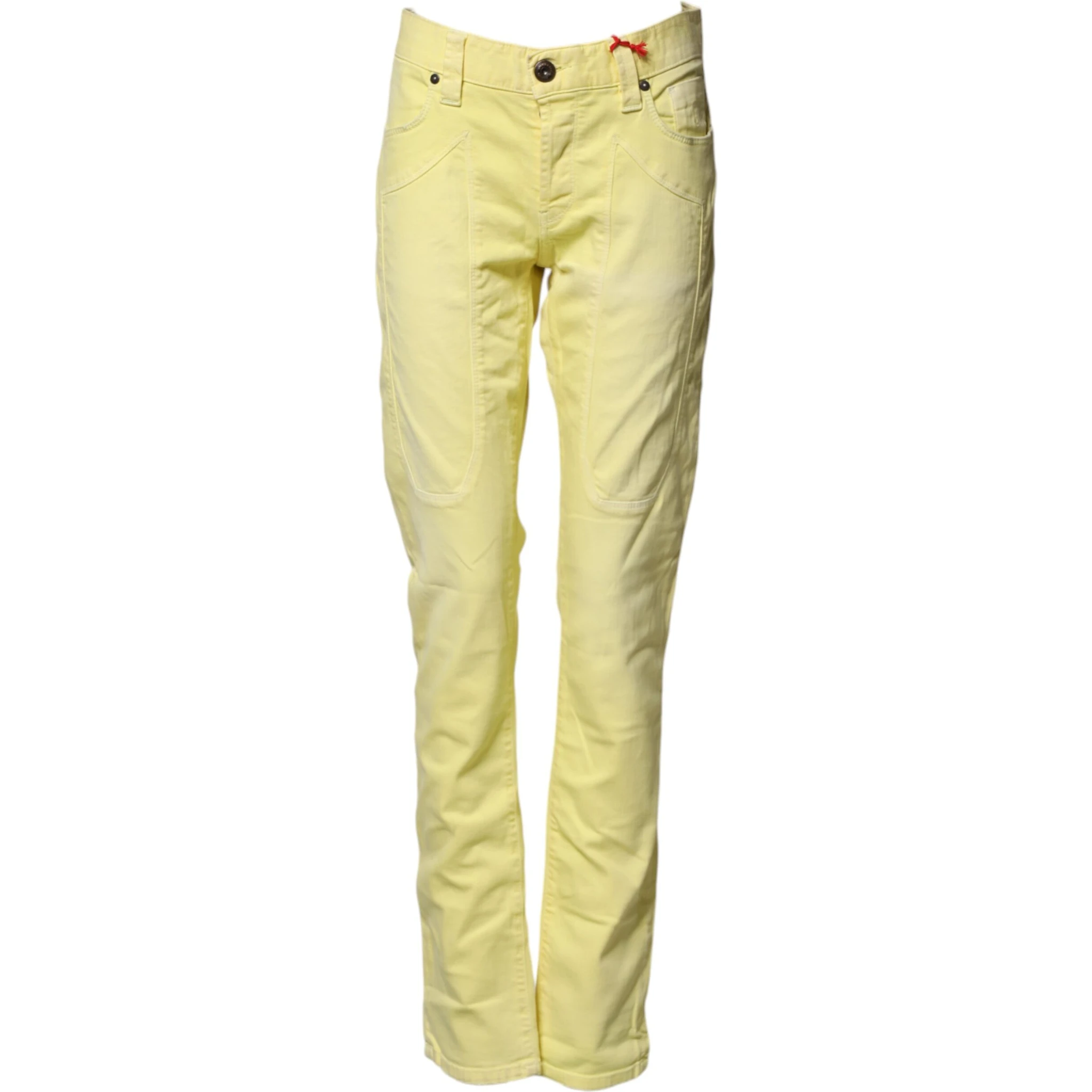 Yellow Mid Waist Straight Fit Men Denim Trouser Jeans