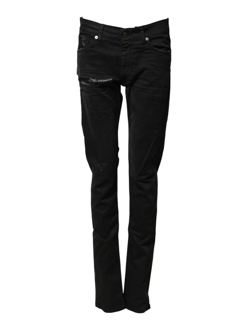 Black Tattered Men Skinny Denim Trouser Jeans