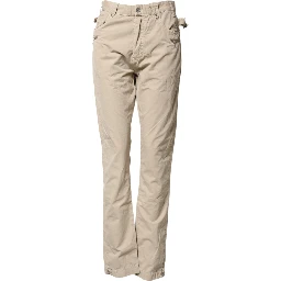 Beige Cotton Mid Waist Straight Men Denim Jeans