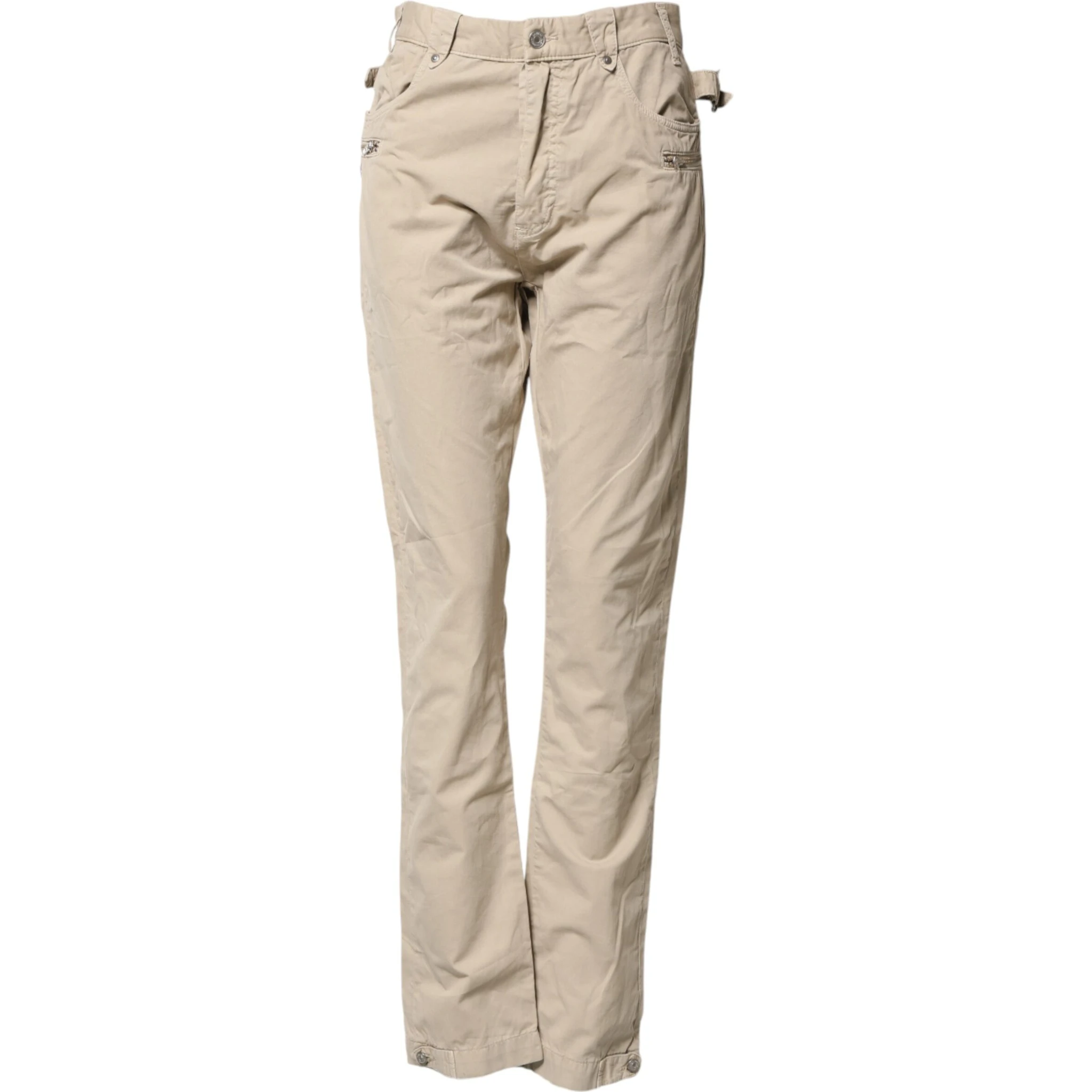 Beige Cotton Mid Waist Straight Men Denim Jeans