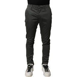 Dark Gray Cotton Mid Waist Skinny Men Chino Trouser Pants