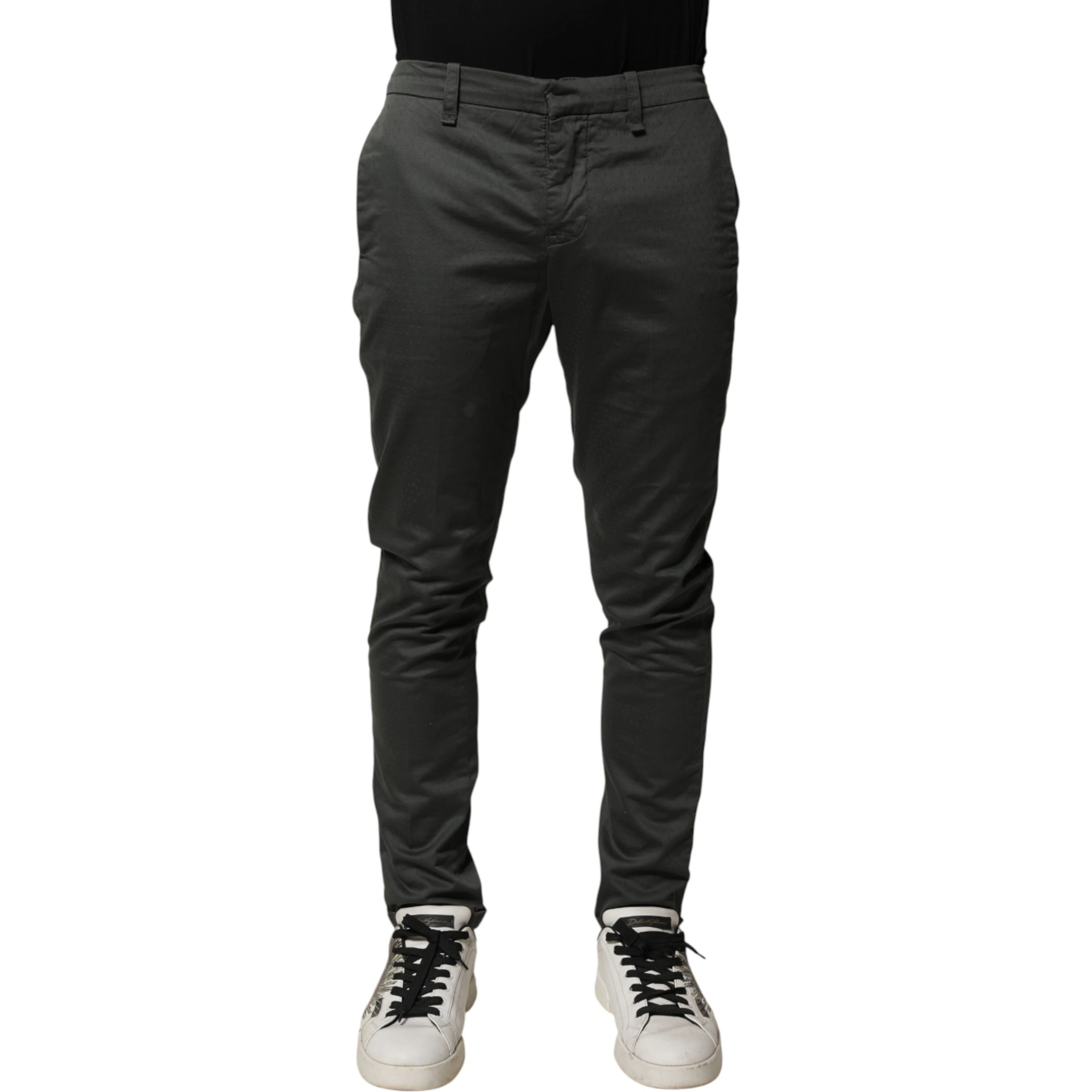 Dark Gray Cotton Mid Waist Skinny Men Chino Trouser Pants