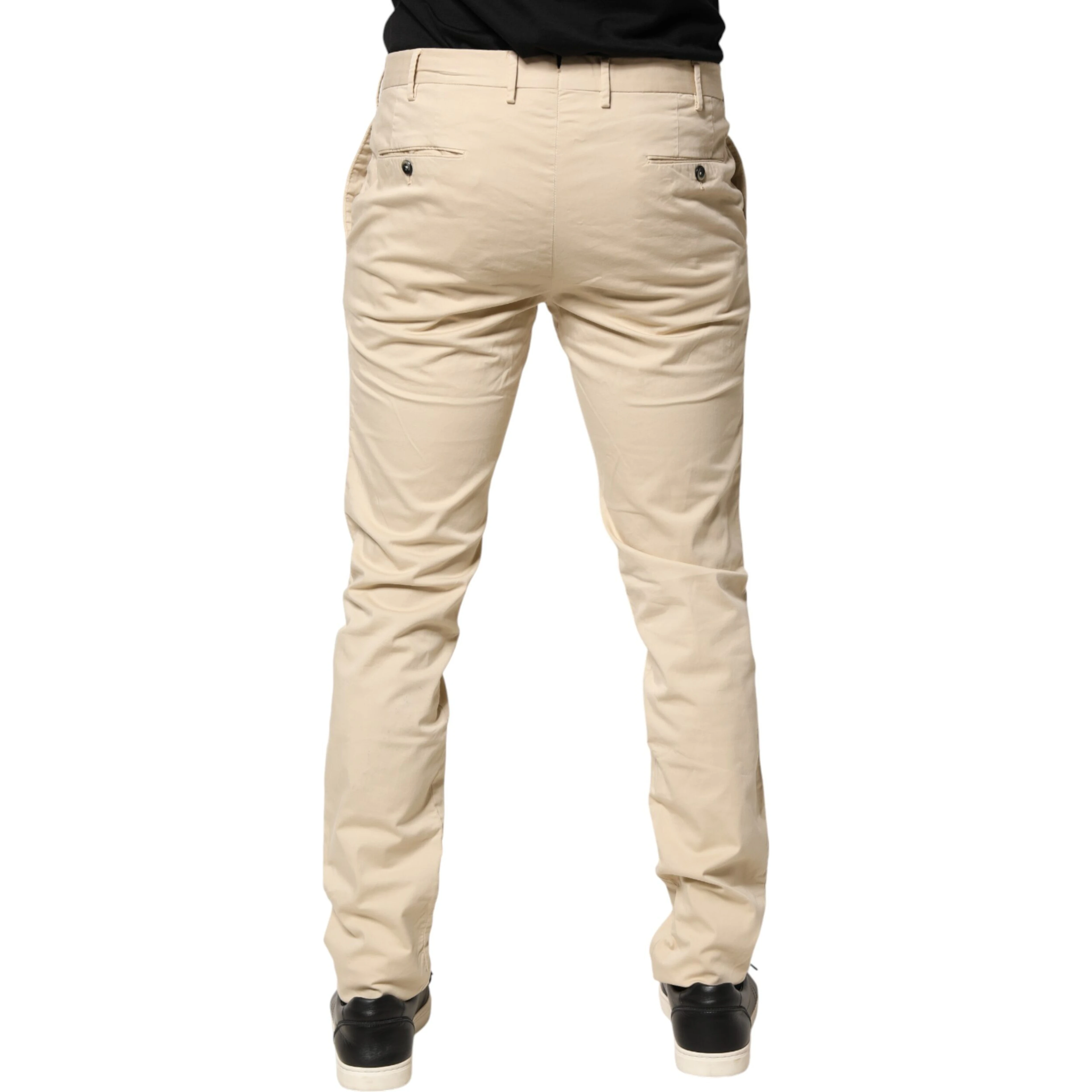 Beige Mid Waist Men Skinny Fit Chino Trouser Pants