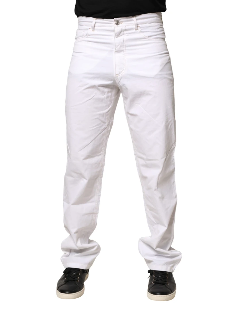 White Cotton Mid Waist Straight Men Denim Jeans