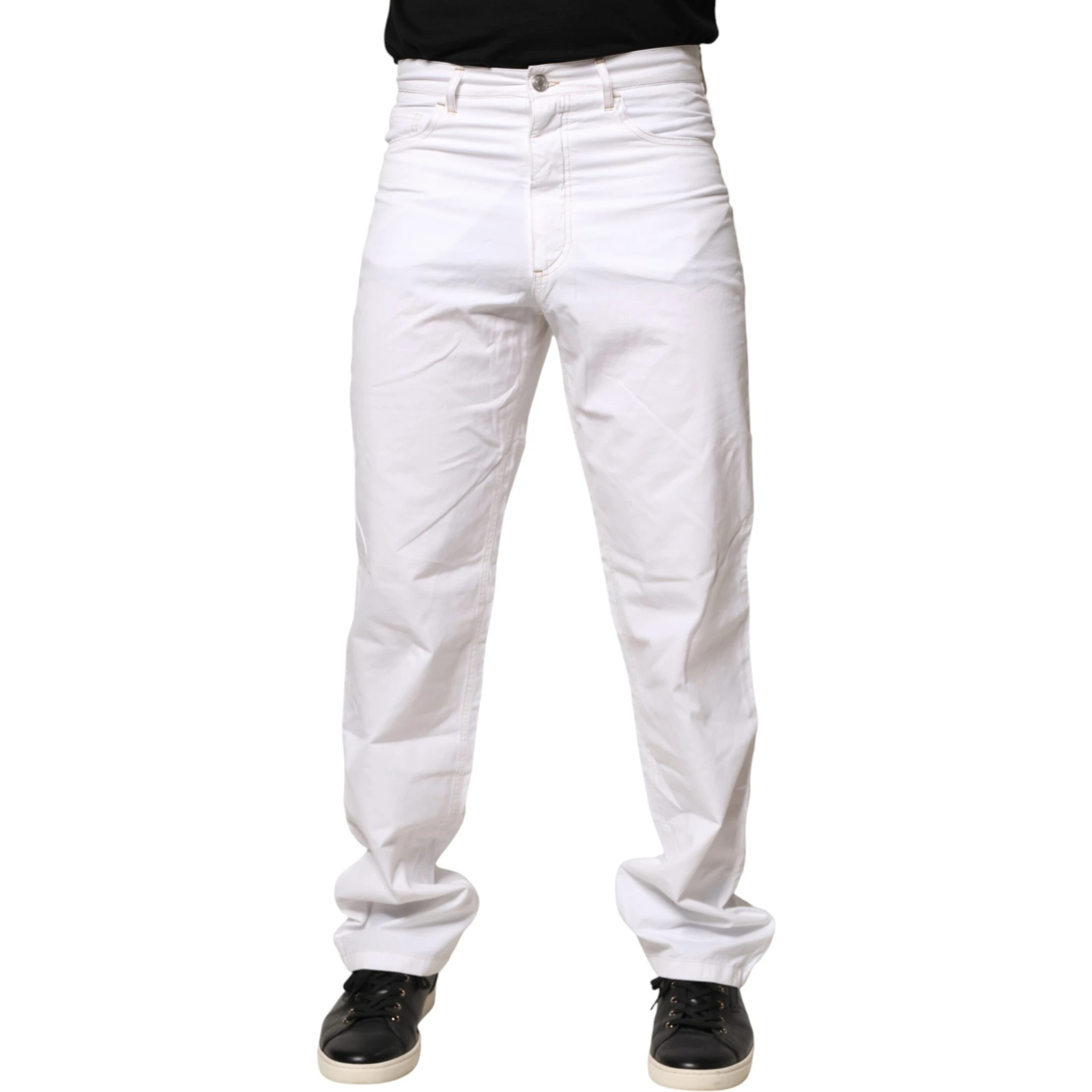 White Cotton Mid Waist Straight Men Denim Jeans