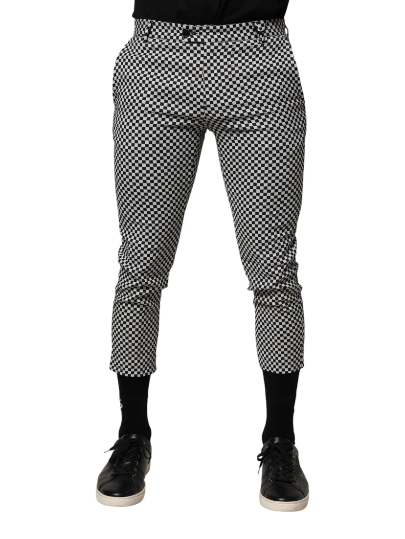 Black White Checkered Men Cropped Pants