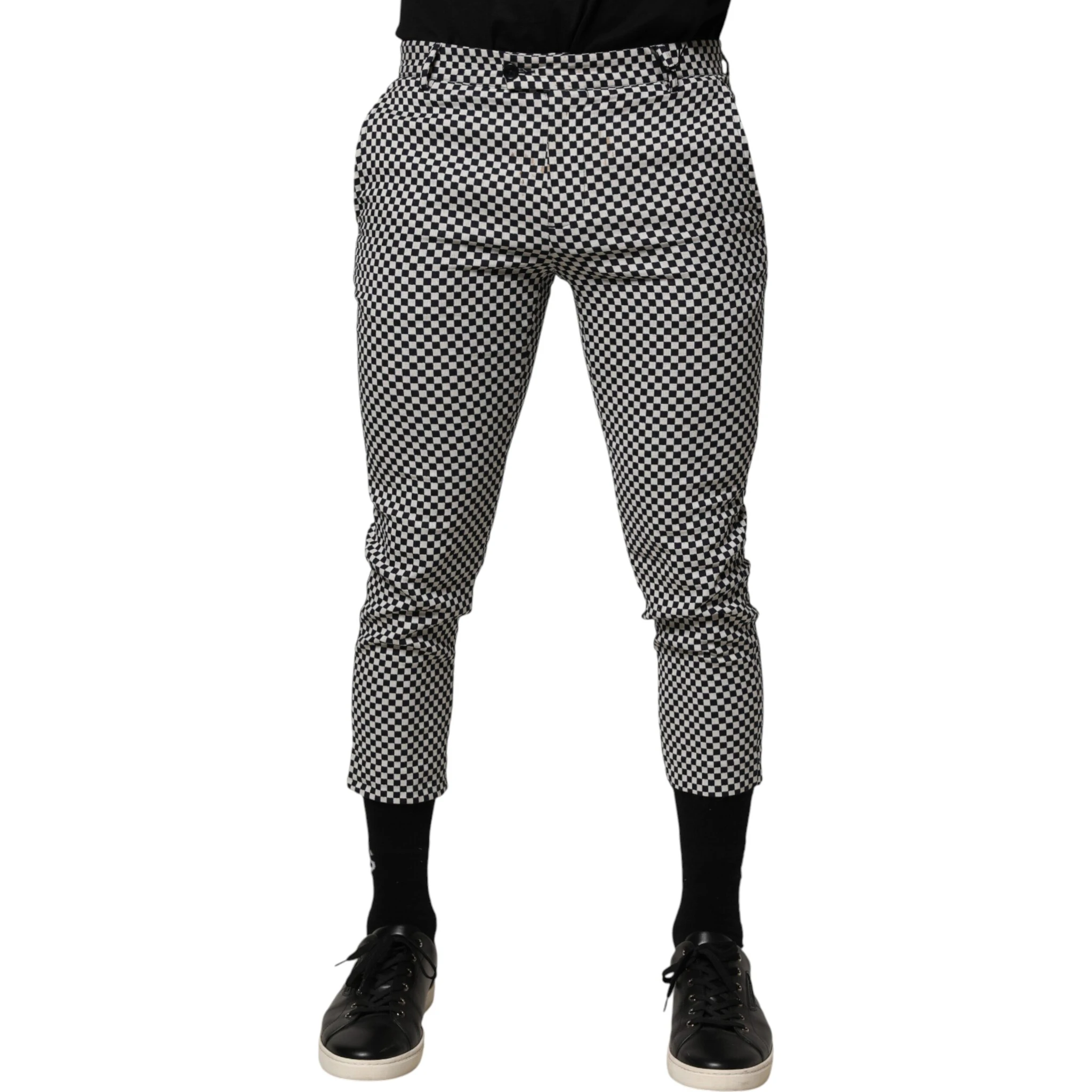 Black White Checkered Men Cropped Pants