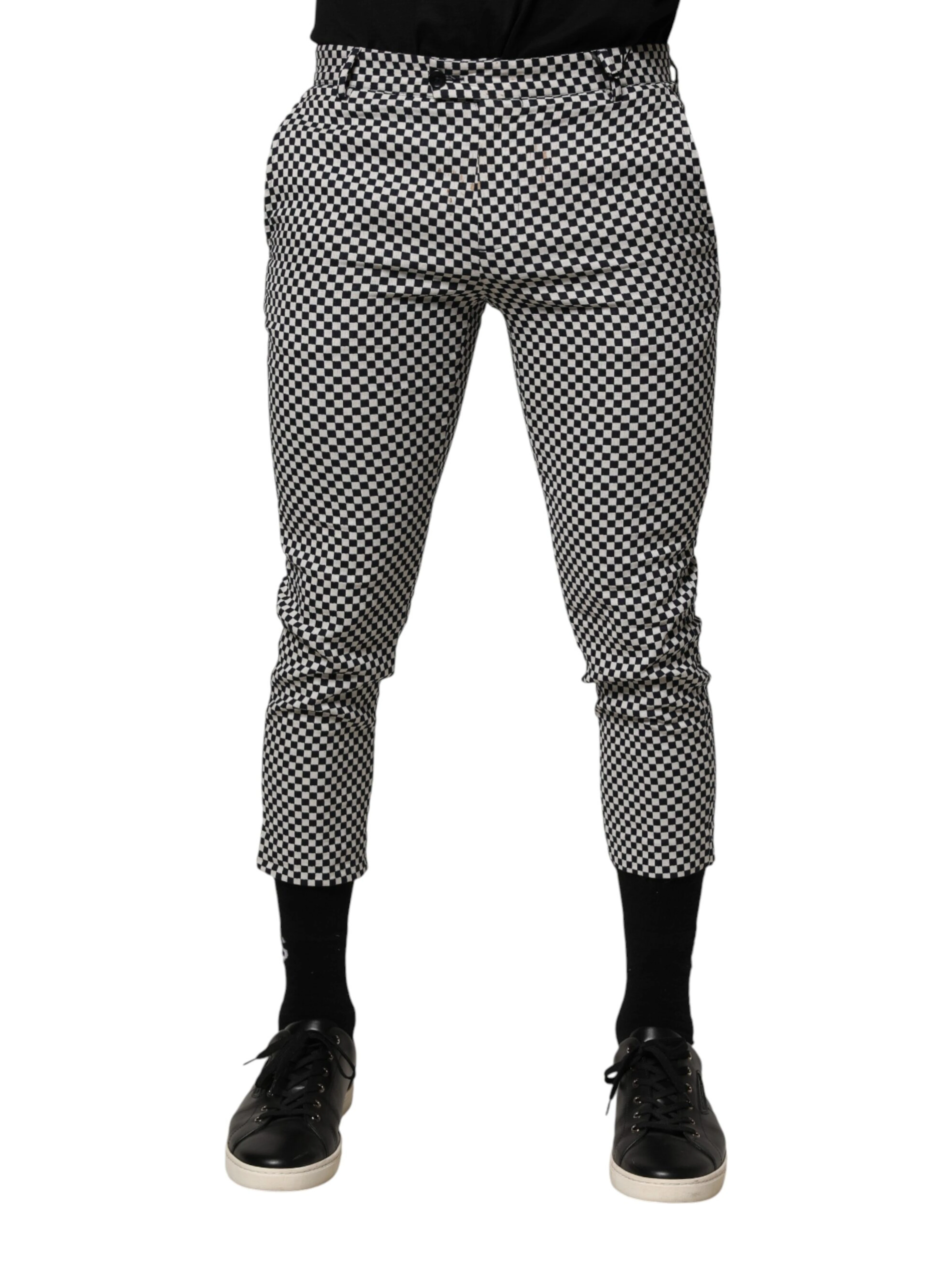 Black White Checkered Men Cropped Pants