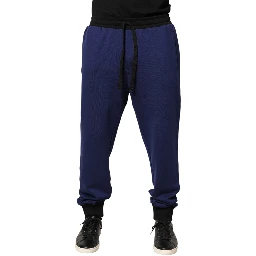 Blue Cotton Mid Waist Jogger Trousers Pants