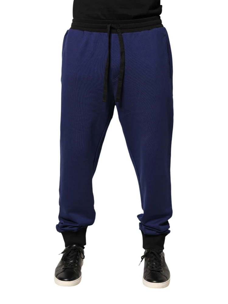 Blue Cotton Mid Waist Jogger Trousers Pants