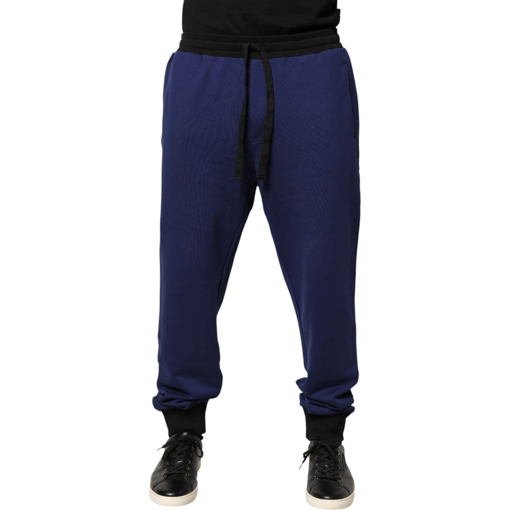 Blue Cotton Mid Waist Jogger Trousers Pants