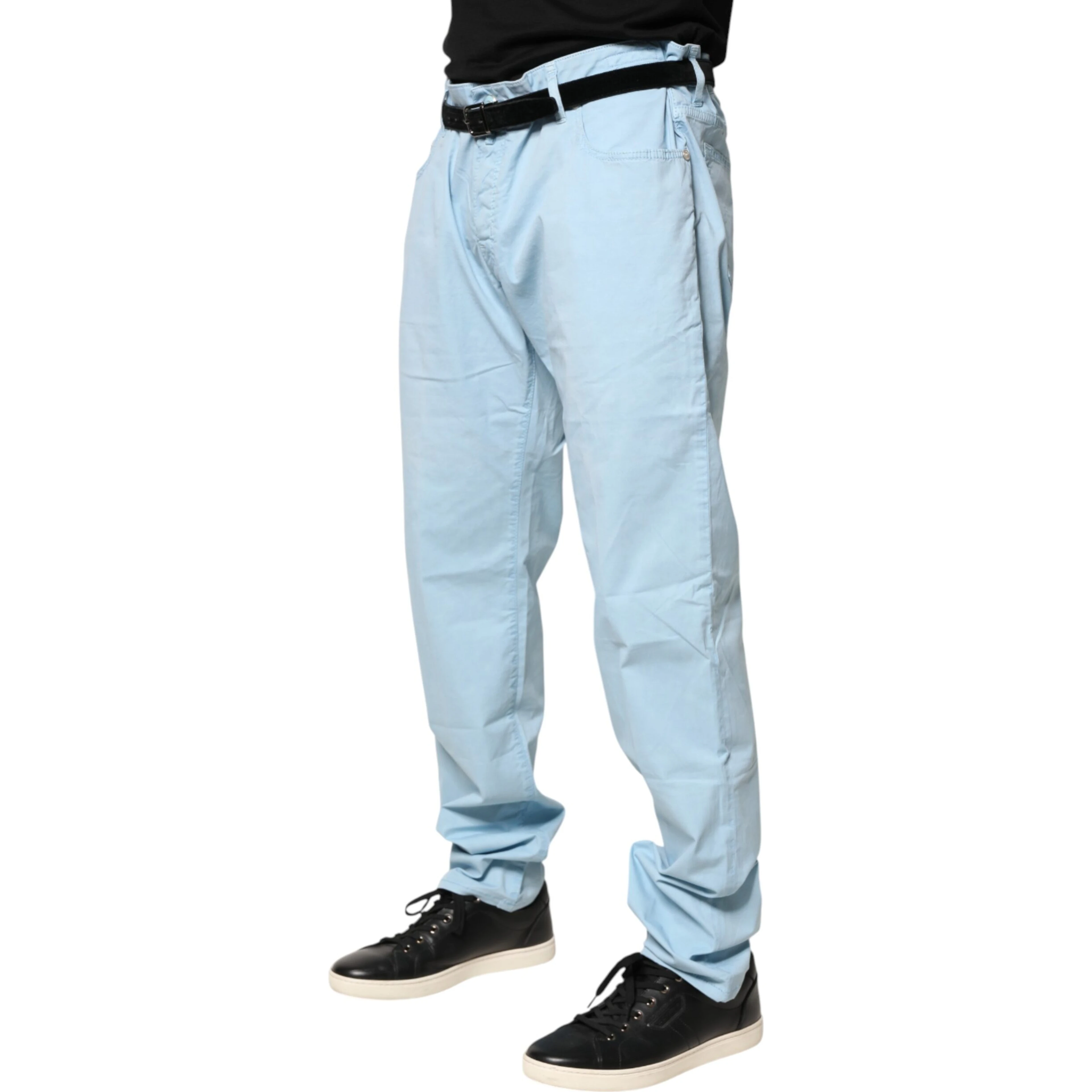 Light Blue Cotton Straight Fit Men Denim Jeans