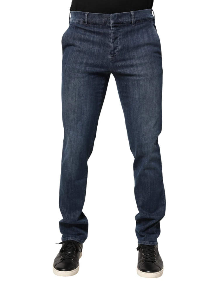 Dark Blue Mid Waist Skinny Fit Men Denim Trouser Jeans