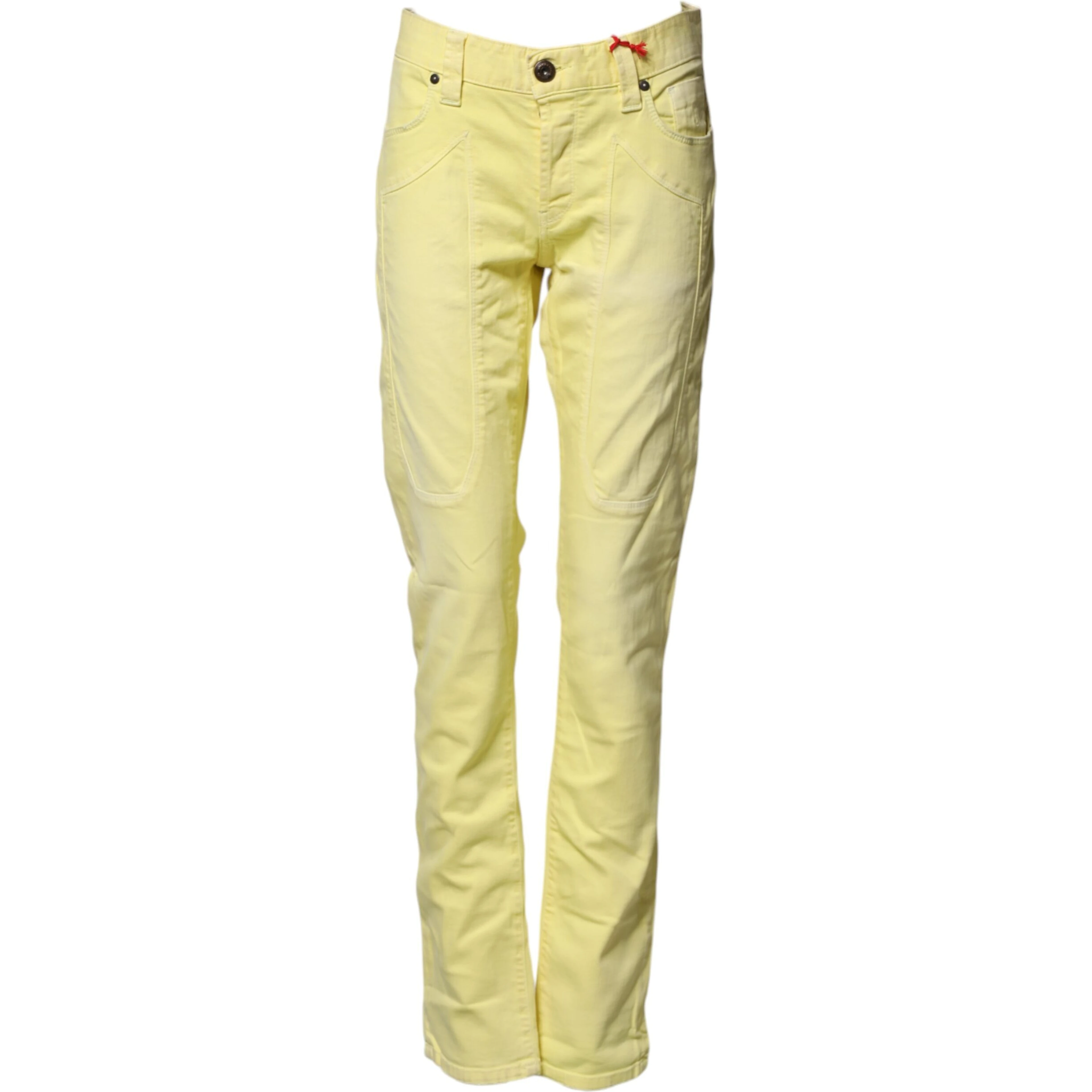 Yellow Mid Waist Straight Fit Men Denim Trouser Jeans