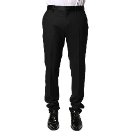 Black Wool Mid Waist Men Dress Trousers Pants