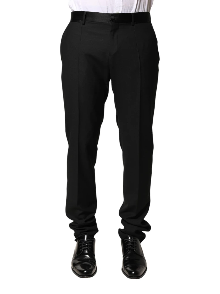 Black Wool Mid Waist Men Dress Trousers Pants