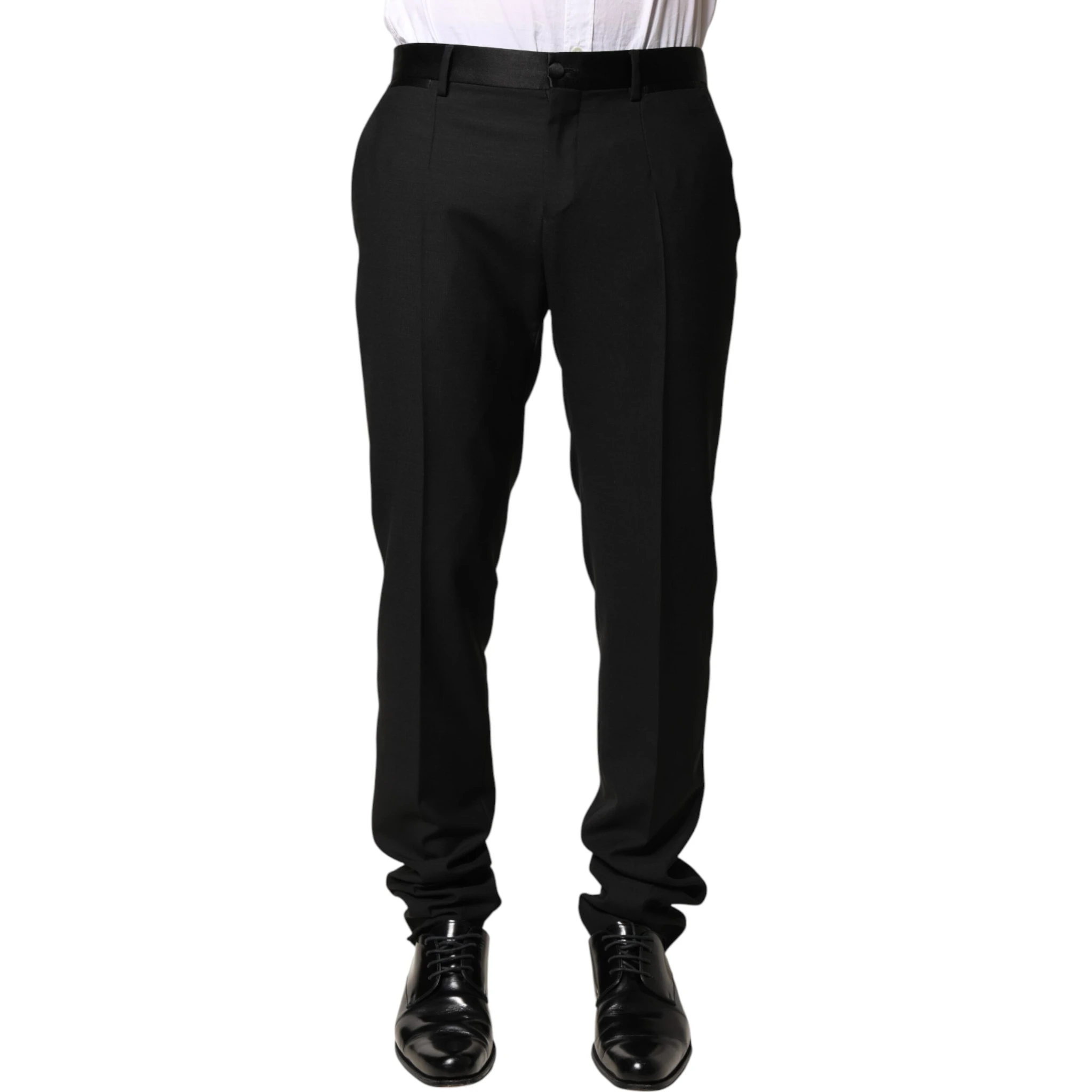 Black Wool Mid Waist Men Dress Trousers Pants