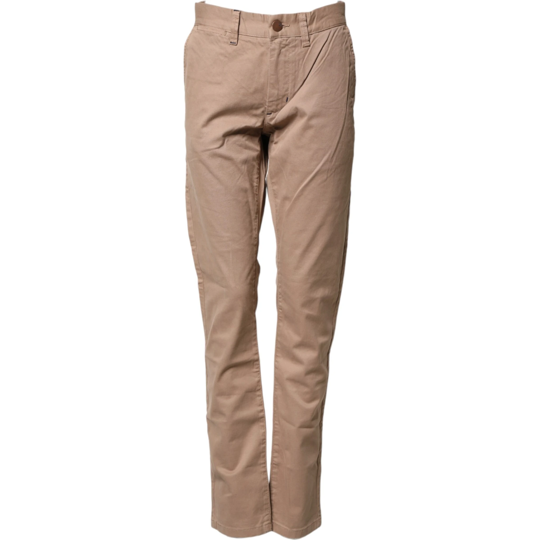 Beige Cotton Mid Waist Straight Men Chino Trouser Pants