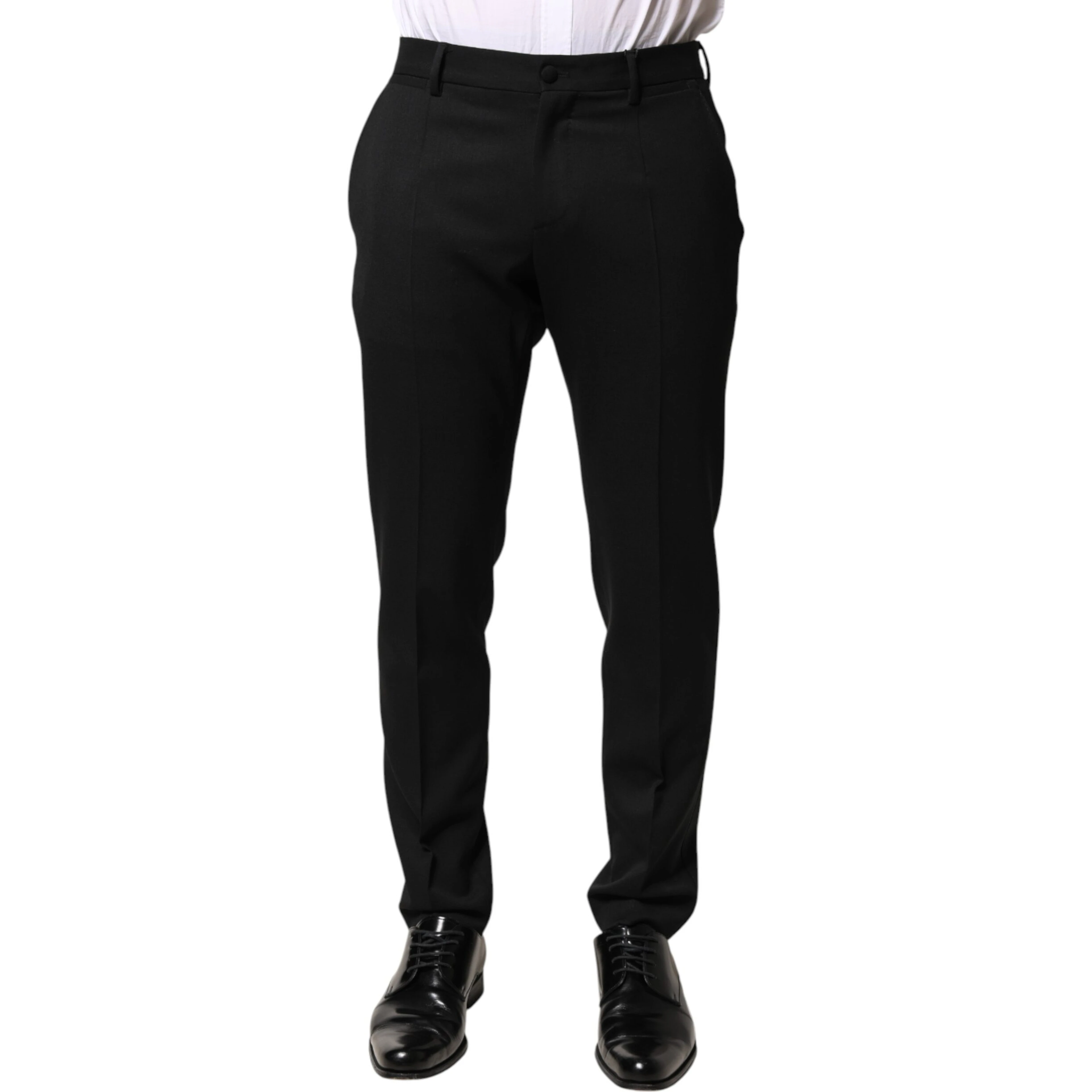 Black Wool Mid Waist Men Dress Trousers Pants