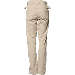 Beige Cotton Mid Waist Straight Men Denim Jeans