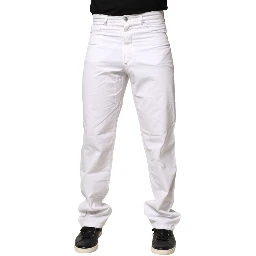 White Cotton Mid Waist Straight Men Denim Jeans