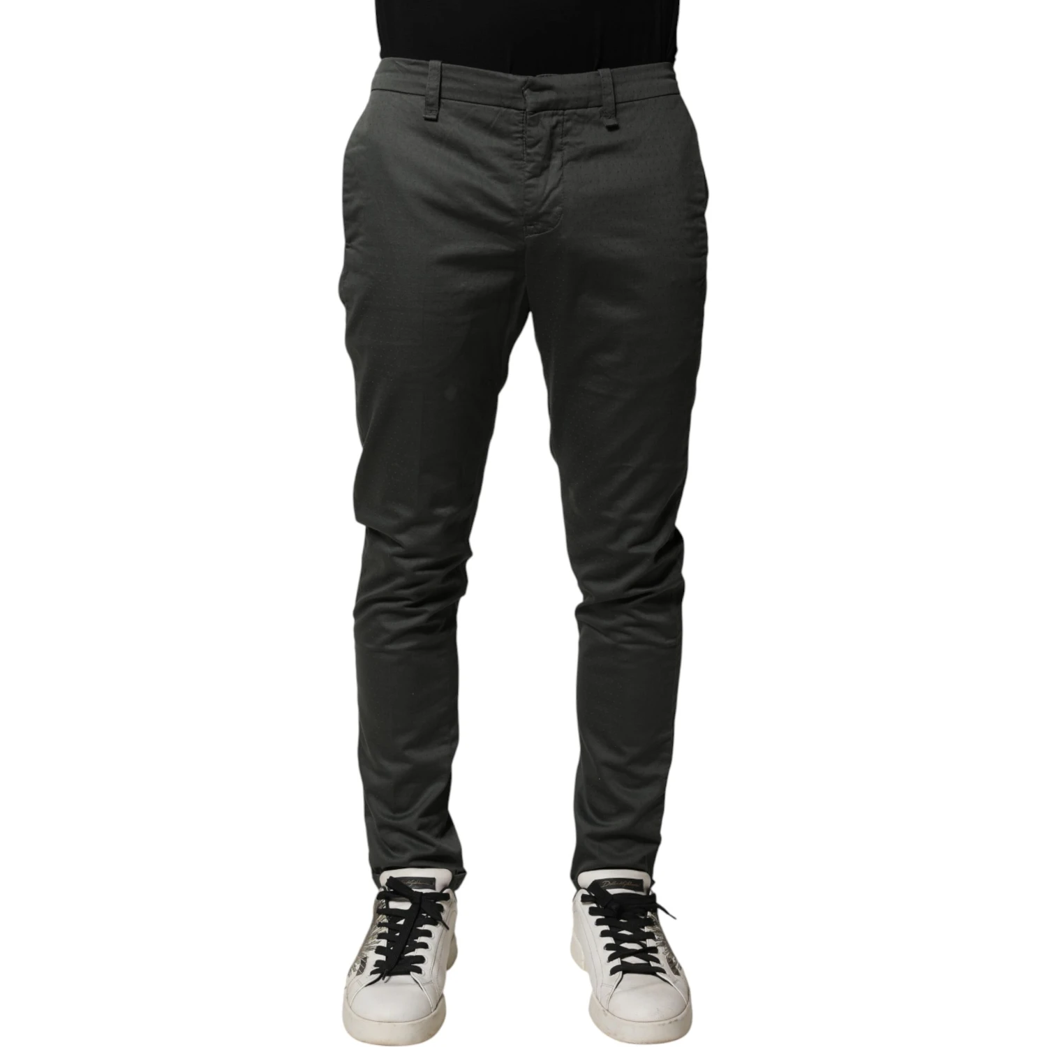 Dark Gray Cotton Mid Waist Skinny Men Chino Trouser Pants