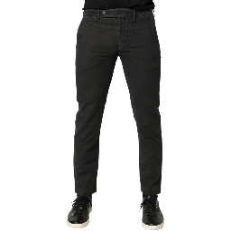Dark Gray Cotton Mid Waist Skinny Men Denim Jeans
